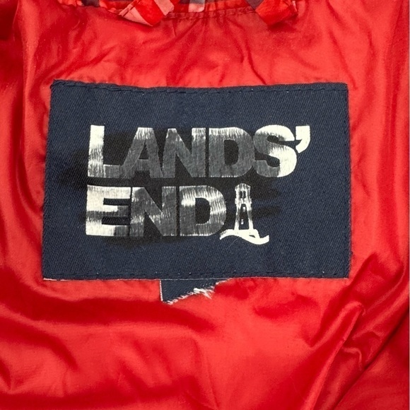 Land's End Plaid Boxy Puffer Jacket Red White Blue Mock Neck Size Small - Picture 4 of 6
